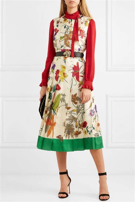 green red gucci dress|Gucci pleated dress.